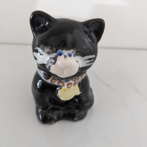 Clay cat figurine glazed handmade craft 3"